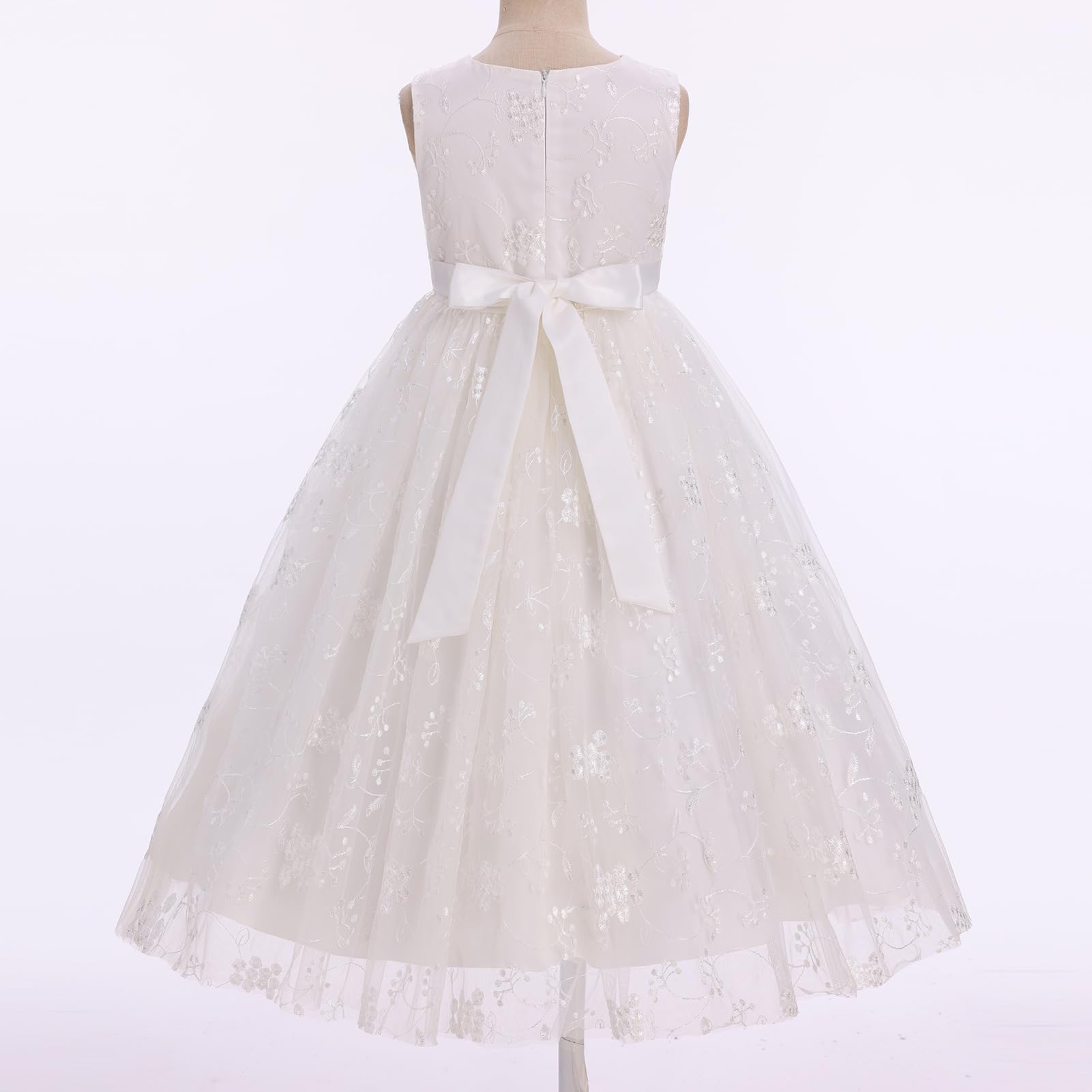 Odizli Prima Comunione Abito Ragazza Senza Maniche Pizzo Floreale Ricamo Matrimonio Lungo Vestito