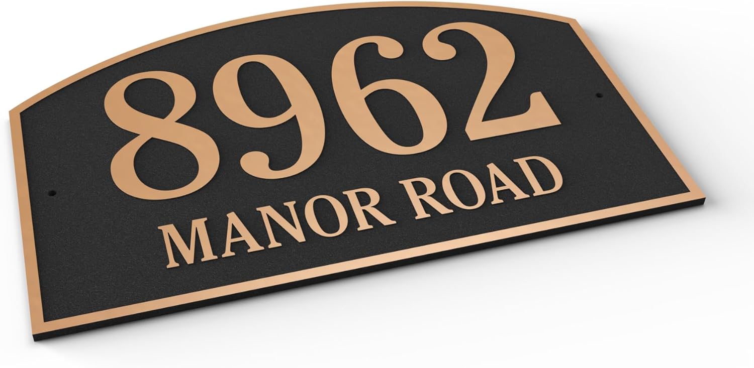 Custom Address Sign – Personalized Aluminum House Number Plaque, Weatherproof Outdoor Metal Sign (Domed)