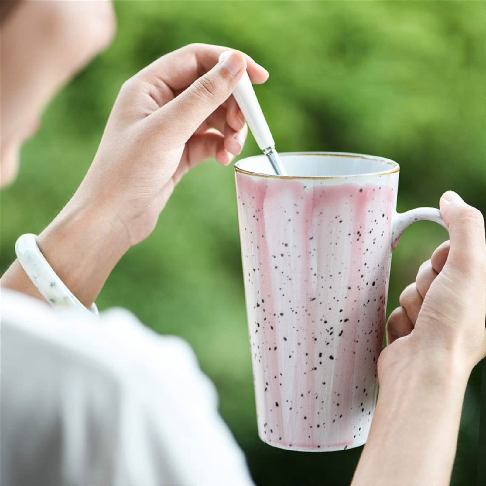 HIHELO Latte Coffeemug kreatywna osobowość ceramiczny kubek 520 ml duża pojemność kubek do kawy z pokrywką i łyżką do biura, szkoły i domu kubek do picia zestaw kubków do kawy (kolor: szary)