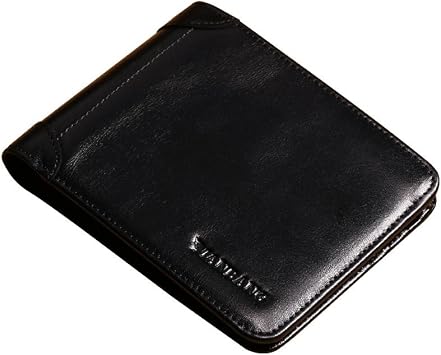 MANBANG Mens Genuine Cowhide Leather Extra Capacity Bifold Wallet Black
