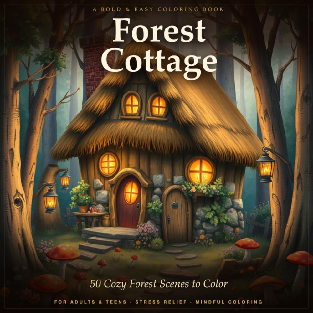 Forest Cottage Bold and Easy Coloring Book: Simple, Large-Print Cottagecore Designs for Adults & Seniors — Enchanted Woodlands, Fairy Doors, Toadstool Forests & Cozy Tree Cottages for Relaxation