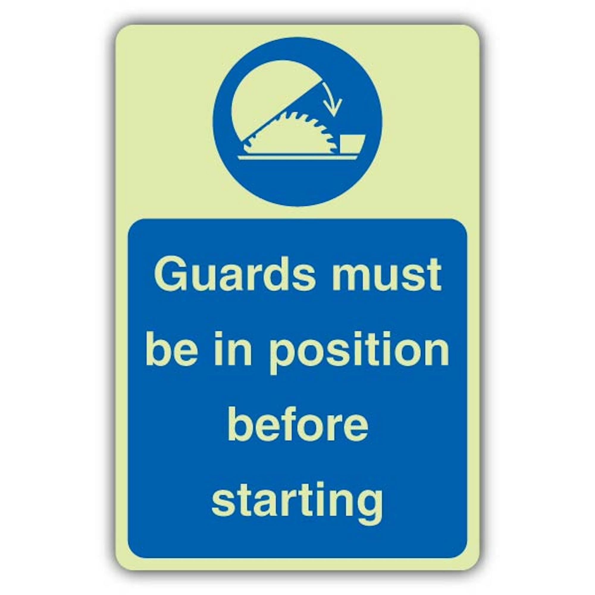 Panneau V Safety Guards Must Be In Position Before Starting - 400 x 600 mm