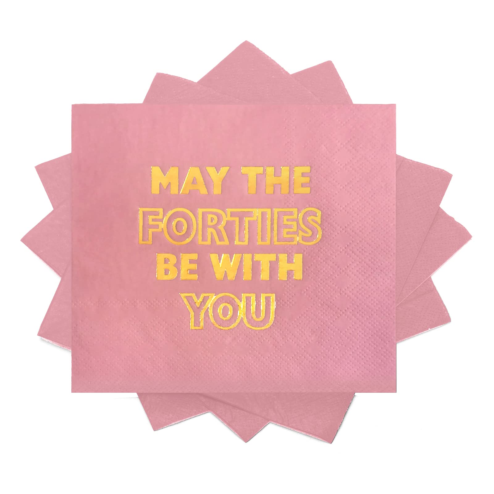 Photo 1 of Apriciti Pink Gold Cocktail Napkins, 40th Birthday Party Napkins Paper with Gold Foil Words "MAY THE FORTIES BE WITH YOU" for Forty Birthday Anniversary Decorations (Pink Gold-FORTIES, 100 Count) 100 Count Pink Gold-FORTIES