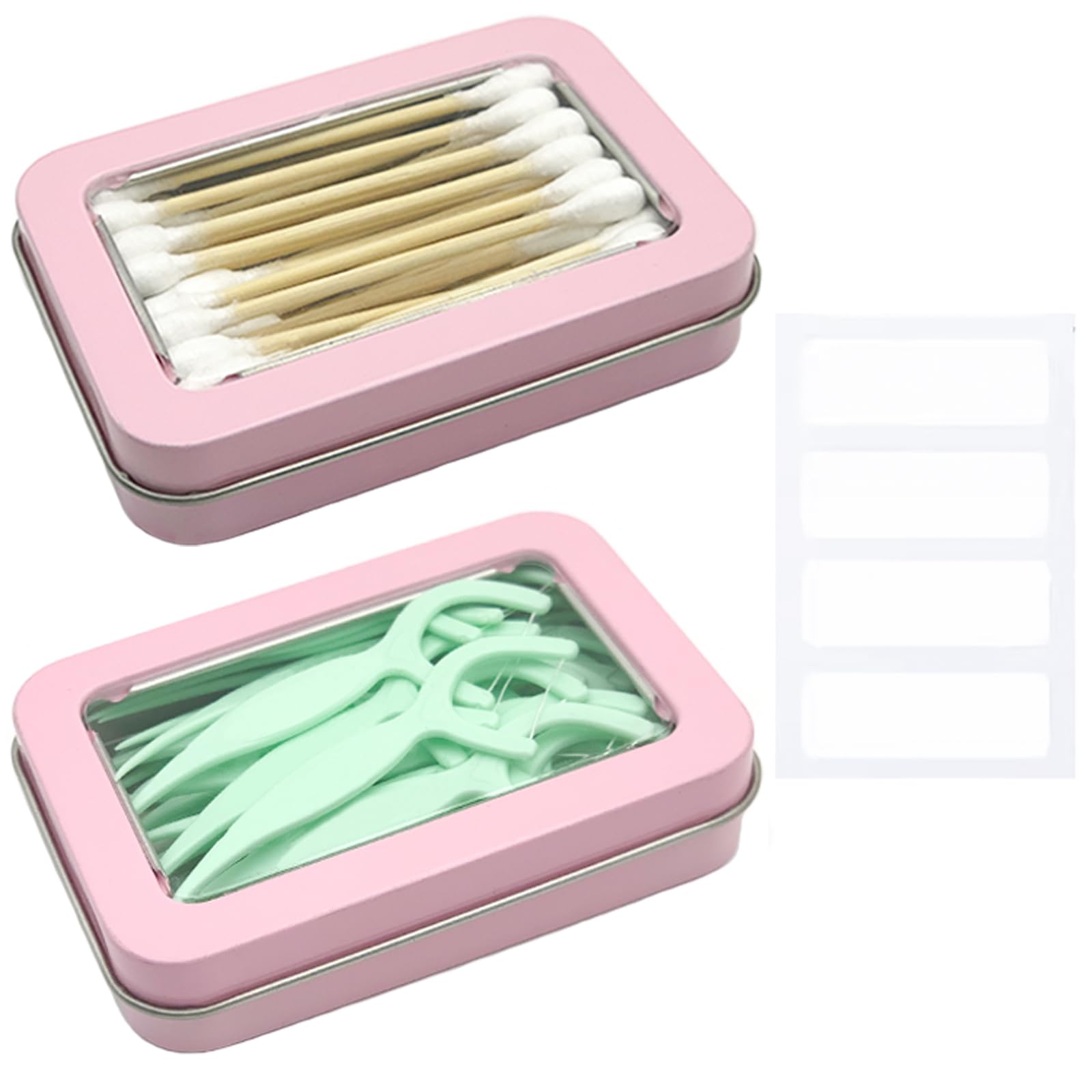 Cotton Swab Holder for Travel, 2 Pcs Portable Small Dental Floss Holder Empty Metal Cotton Ball Holder, Travel Floss Picks Case with Dustproof Lid for Cotton Swabs Hair Ties Floss, Pink-picture-33