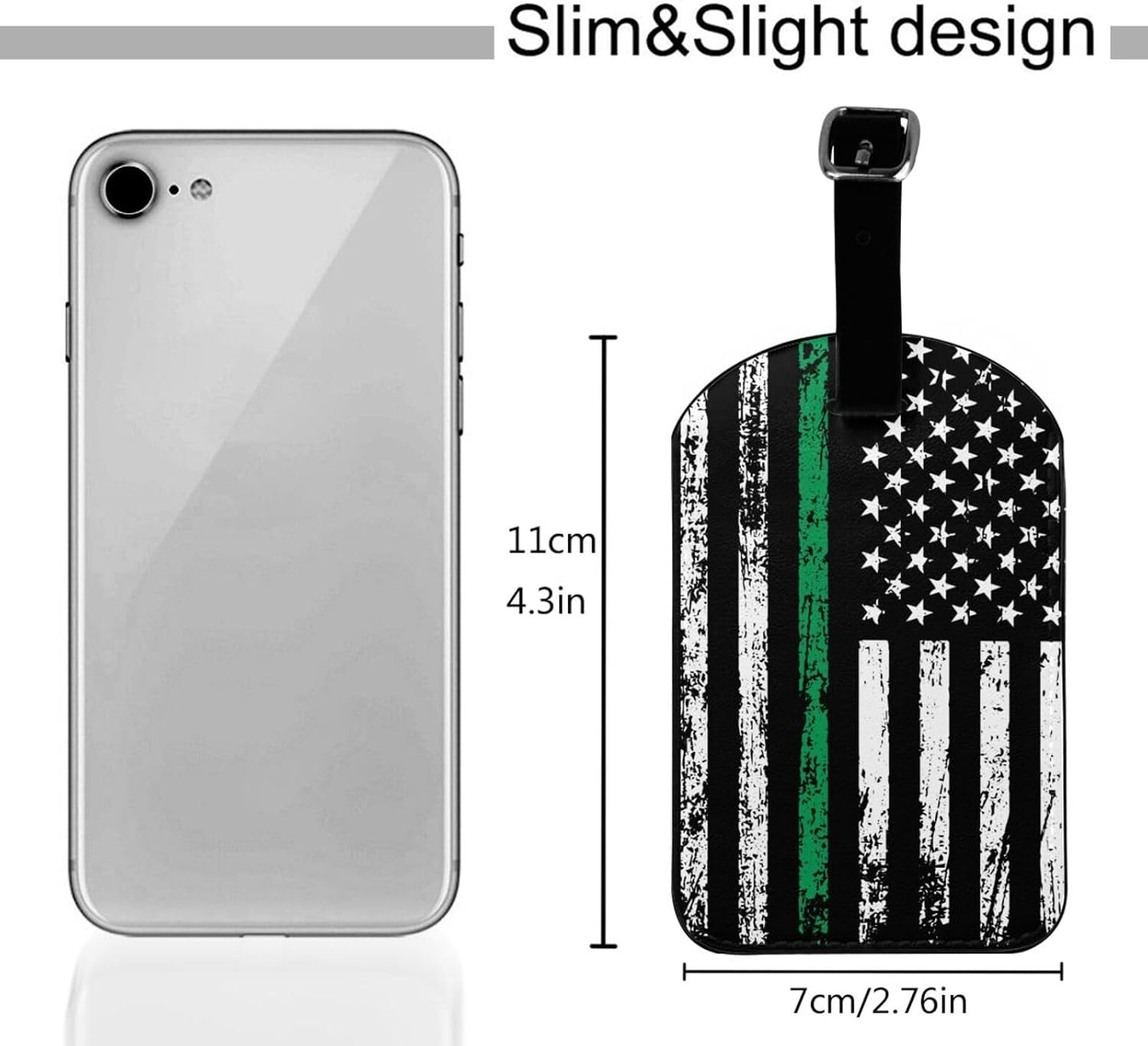 Thin Green Line Bundle with USA Flag Luggage Tags for Suitcases PU Leahter Luggage Tag with Privacy Cover ID Tags Men Women Cute Travel Bag Luggage Accessories image 4