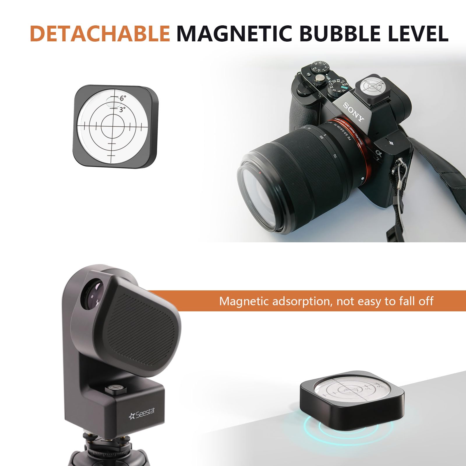 RAUBAY Base de nivelación de trípode: Nivel de Burbuja magnética Desmontable, Rango de inclinación de ±6°, nivelador de Montaje de Aluminio CNC de 3/8 Pulgadas para cámaras DSLR, Cabezales de Video y