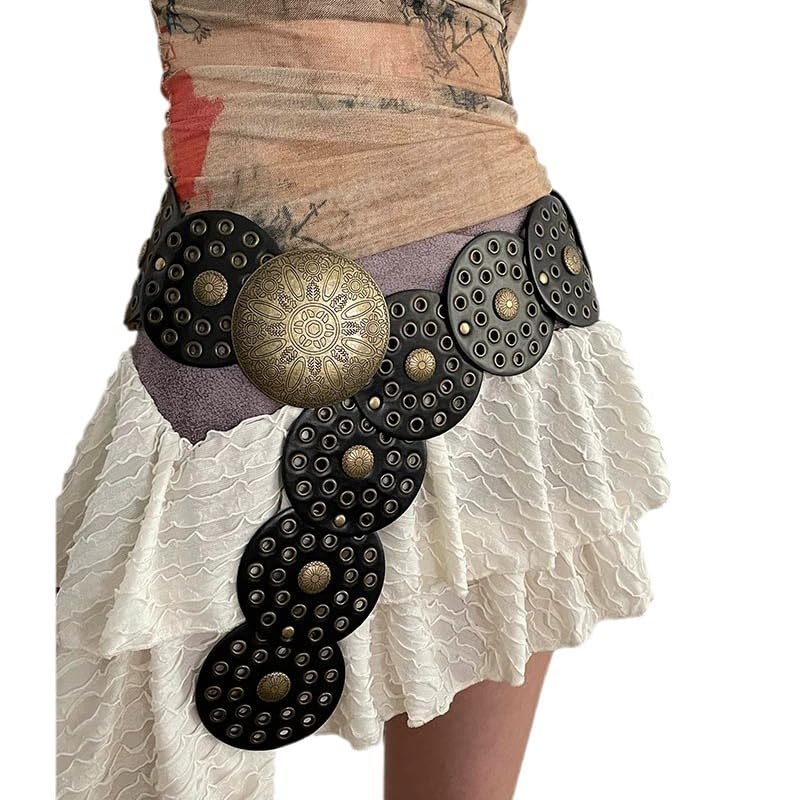 Western Leather Waist Belt for Women Boho Disc Punk Waist Belt for Dress Jeans Y2k Women's Waist Belt Dress Corset2