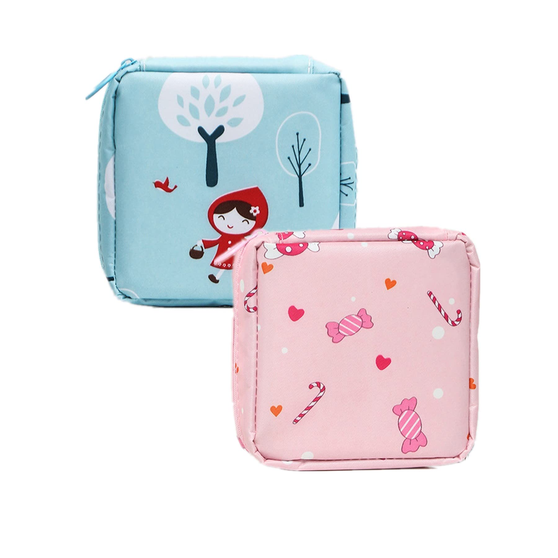 Kitten Candy Sanitary Napkin Storage Bag,Menstrual Cup Pouch,Portable Sanitary Napkin Pads Storage Bag with Zipper Feminine Menstruation First Period Bags for Teen Girls Women Ladies (2 Pack) (Candy)