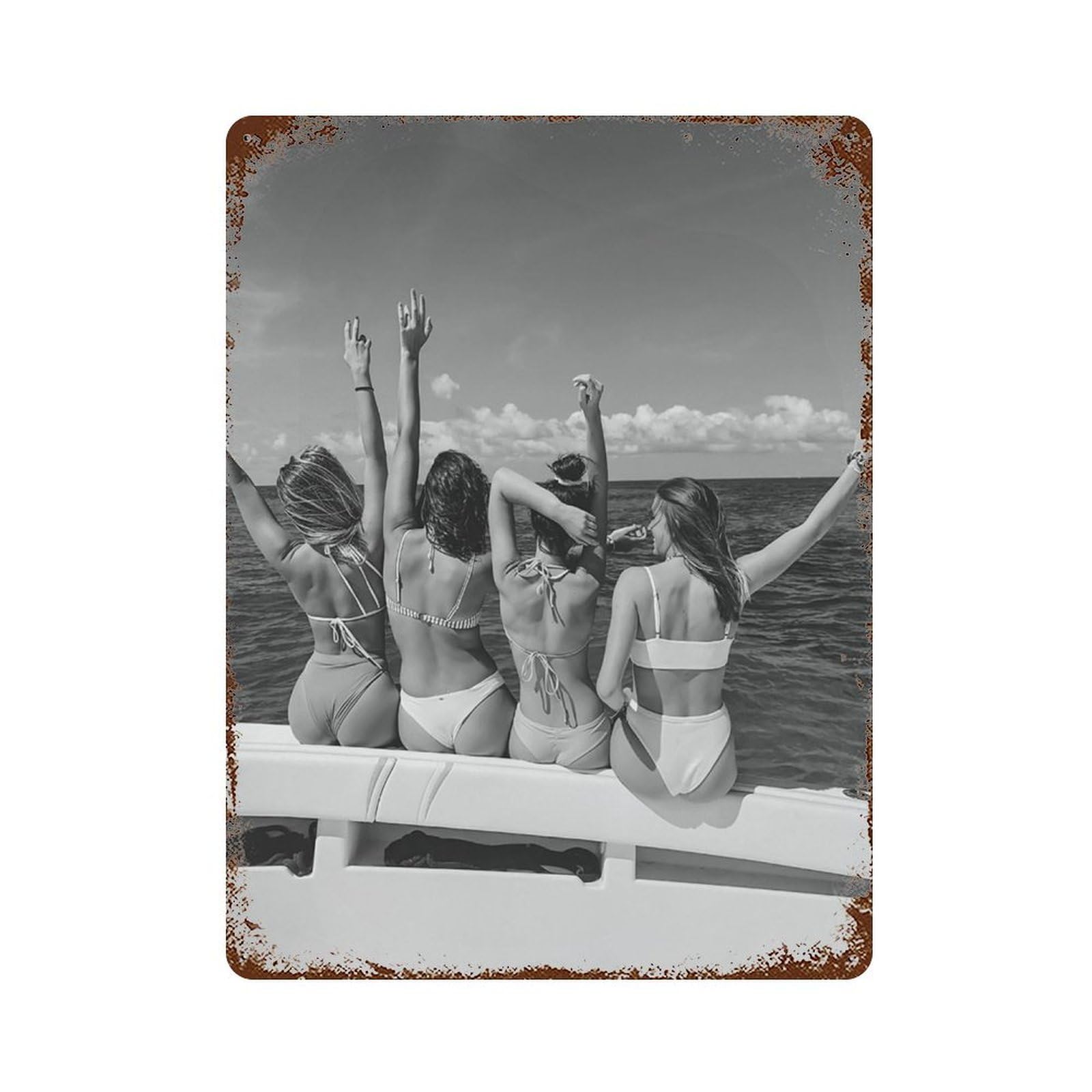 xiaoxiaoshen Vintage Woman Seaside Wall Decor Art Metal Tin Poster Modern Home Decor Art Home Bar Shop Decorations Vintage Sign 40x30cm