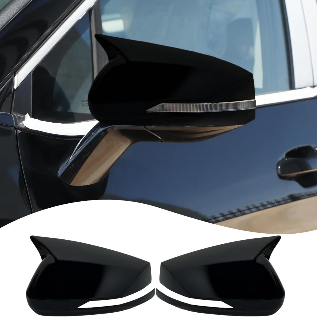 MUXEE Side Mirror Cover,for KIA Sportage 2023 2024 2025 2026，2PCS Horned Turn Signal housing Cover Sets，Car Sport Accessories - Bright Black