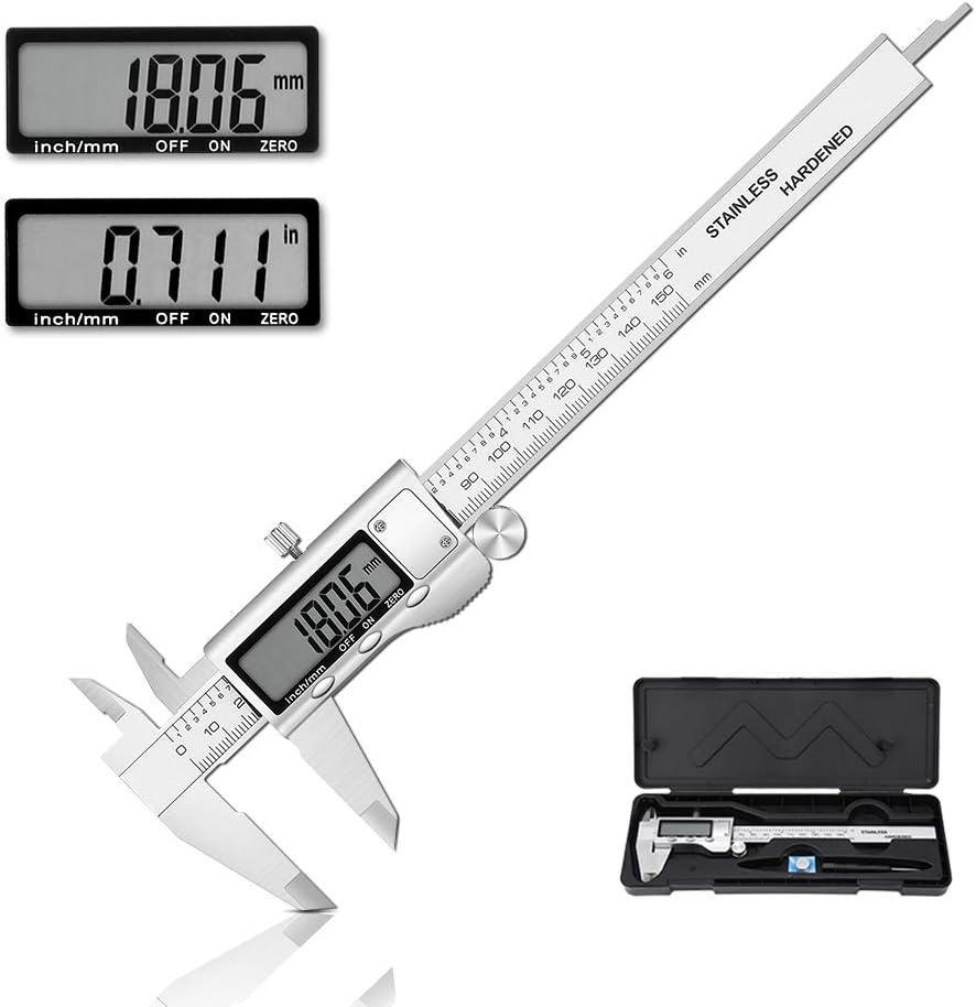 Holite Digital Caliper Electronic Vernier Calipers Gauge Measuring Tool 0-6 Inch/MM Stainless Steel Large LCD Screen Auto OFF for DIY Woodworking Jewelry