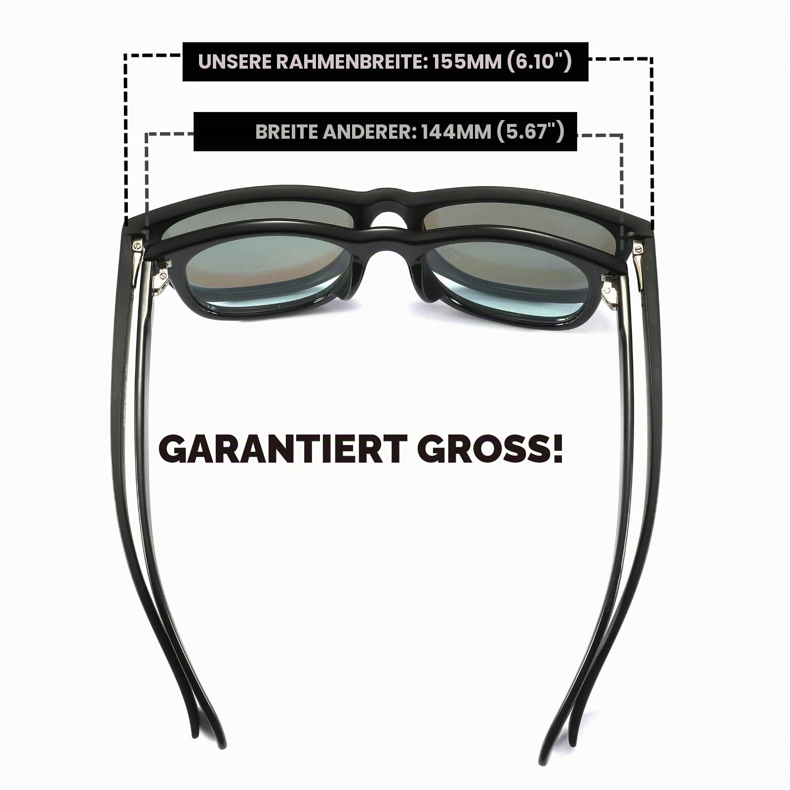 Polarisierte Sonnenbrille, Größe XXL, 155 mm, für große breite Köpfe, TR90, ultraleicht, UV400-Schutzbrille