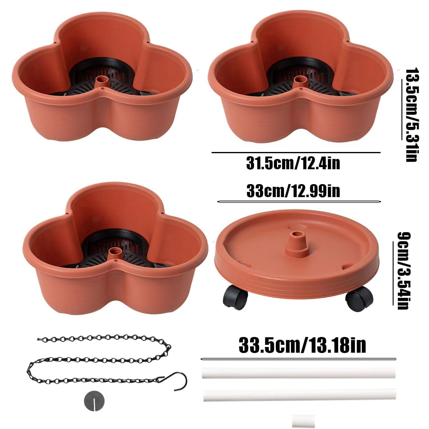 Confezione da 3 vasi impilabili per fragole, in terracotta durevole e resistenti alle intemperie, contenitori verticali da giardino per erbe e fiori, perfetti per uso interno ed esterno