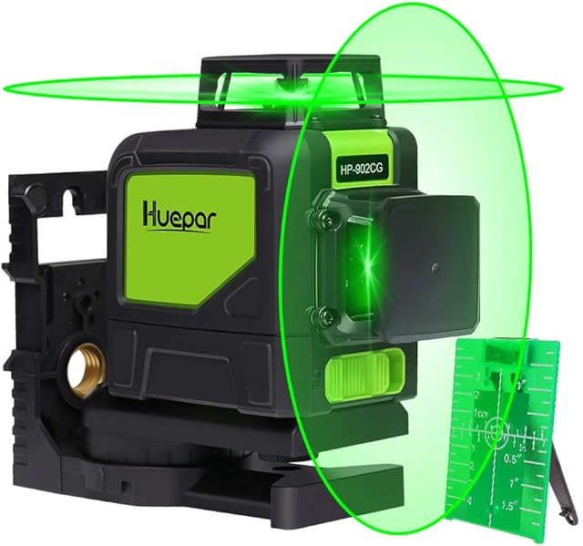 Huepar 902CG Self-Leveling 360-Degree Cross Line Laser Level with Pulse Mode, Switchable Horizontal and Vertical Green Beam Laser Tool, Magnetic Pivoting Base Included