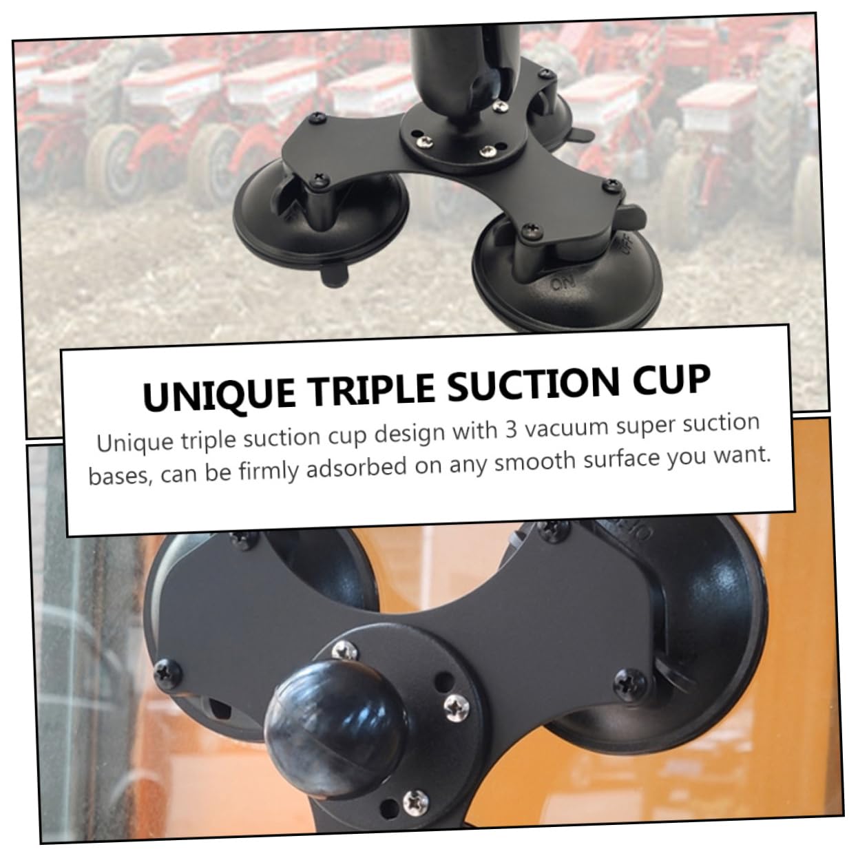 Operitacx Soporte de Ventosa Triple para Parabrisas Ajustable Negro | Base Bloqueo, Rótula 360° y Montaje de 1, 5 Pulgadas, Aleación y Nylon