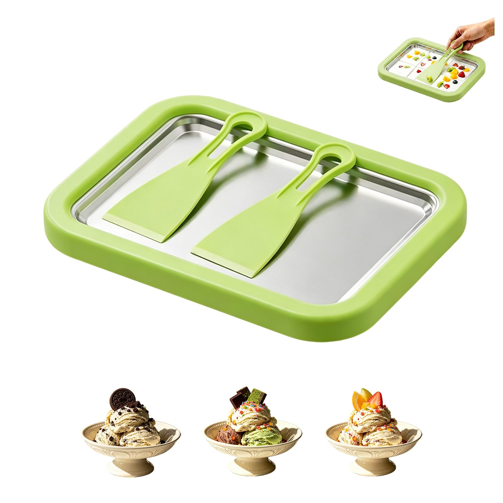 XMAO Rolled Ice Cream Maker with 2 Spatulas for Homemade Frozen Desserts