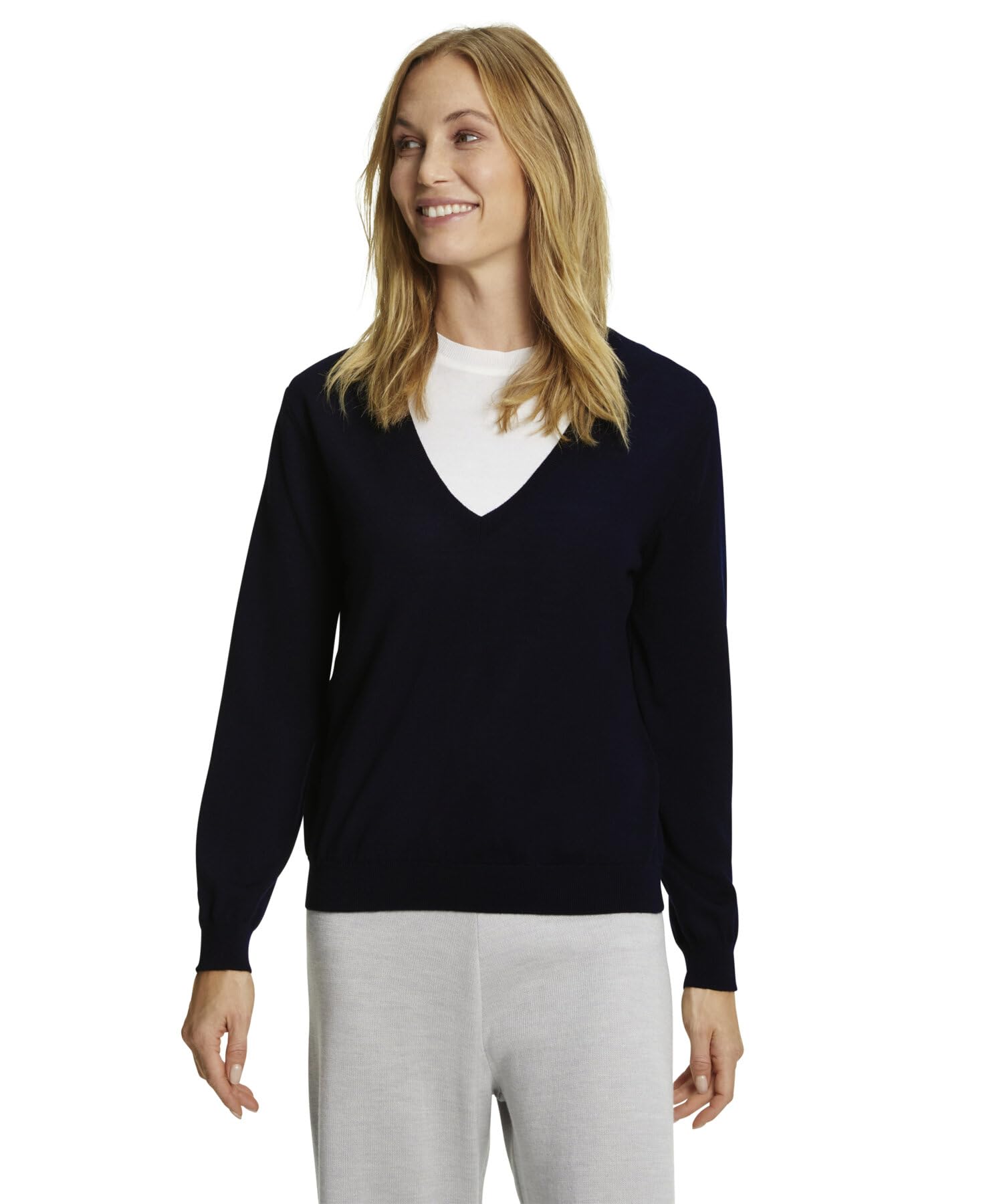 FALKE Mujer Basic New Merino V-Neck suéter pulóver Elegante clásico para el Trabajo y el Tiempo Libre con Cuello en v Transpirable regulación climática antiolor Lana 1 Pieza