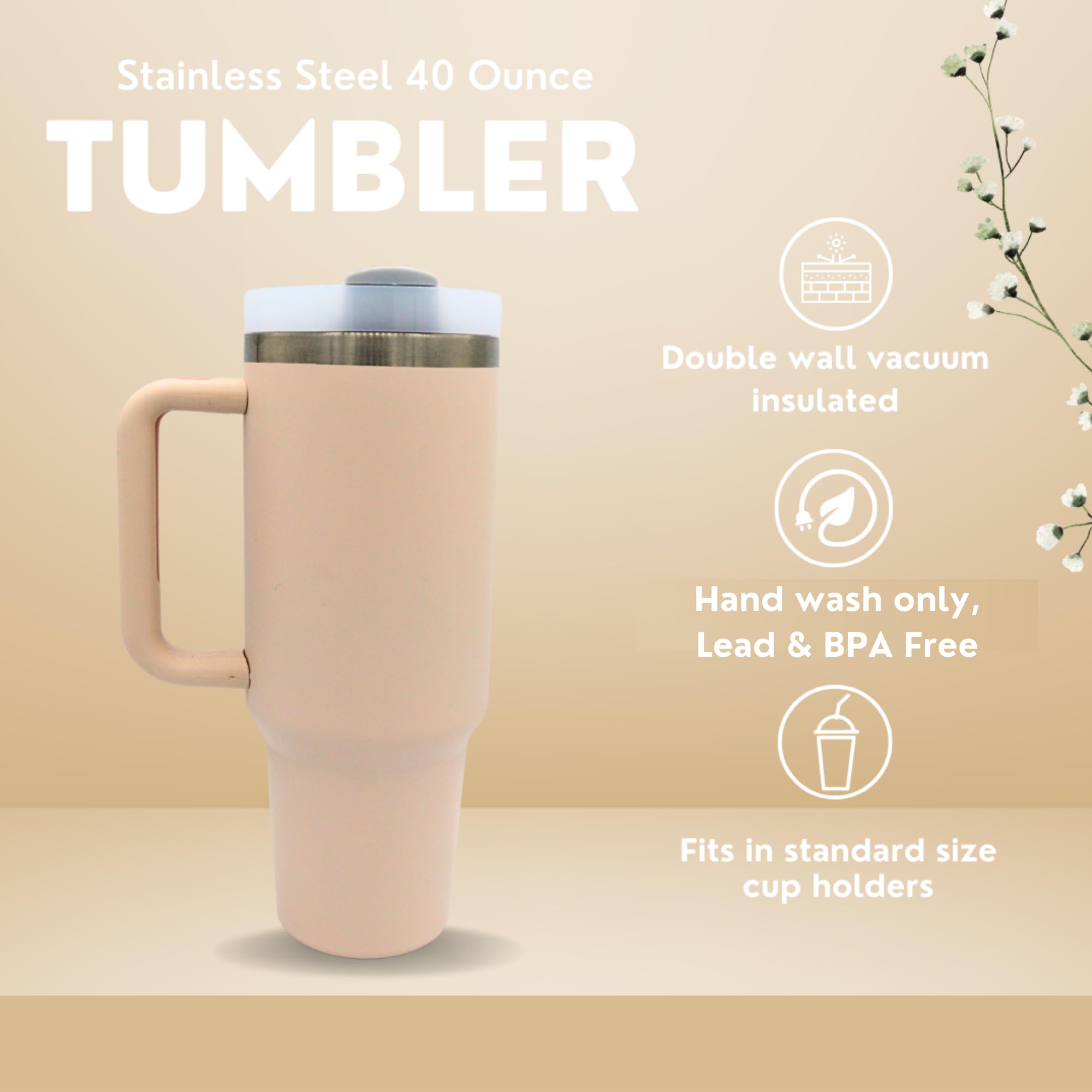 DUPE 40 oz Insulated Tumbler with Handle & Straw Lid – Stainless
