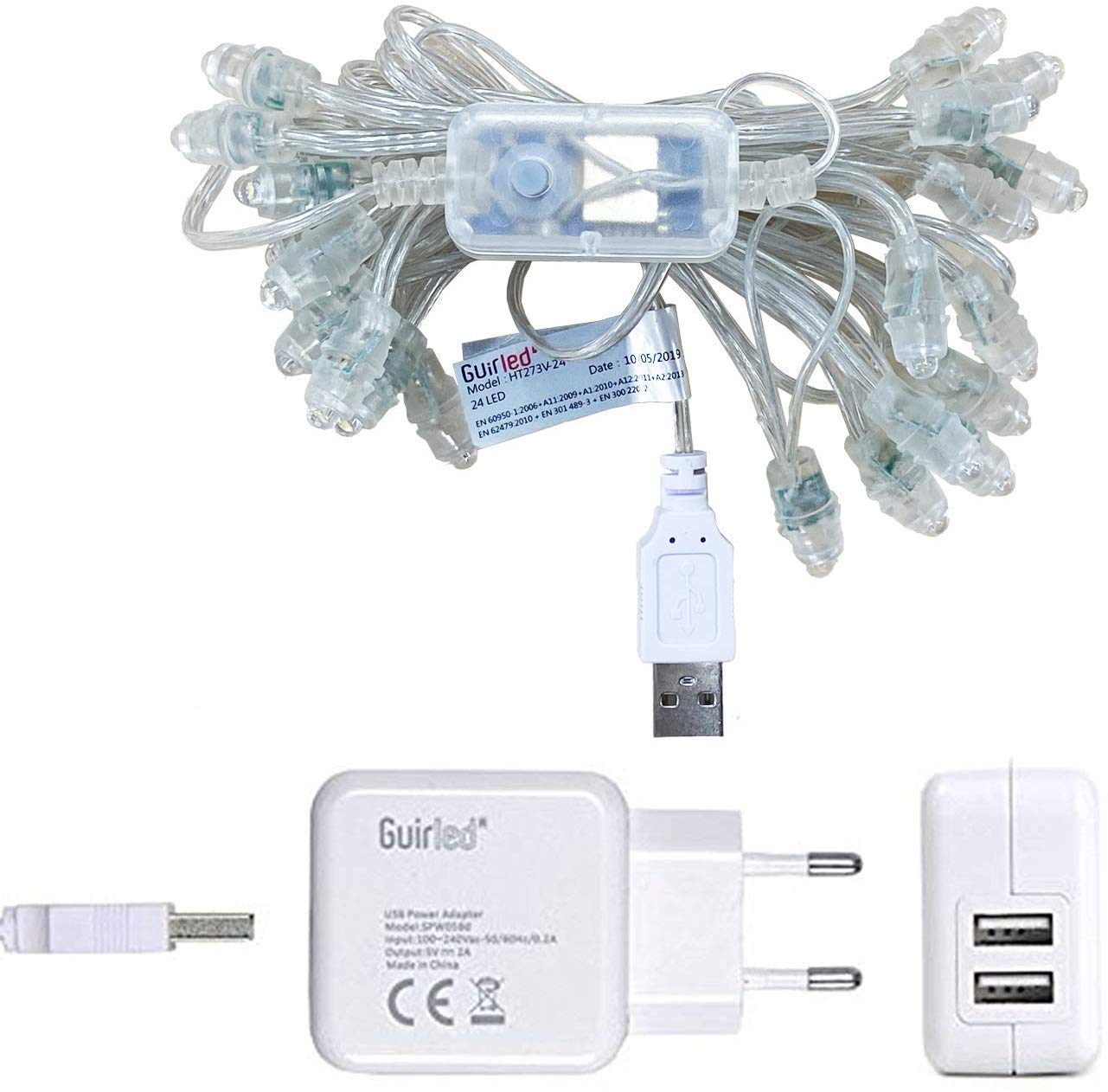 GuirLED - Guirlande lumineuse wifi boules coton LED USB - Commande Vocale - Maison connectée - Amazon Alexa & Google Assistant - Adaptateur secteur 2xUSB inclus - 24 boules 2.4 - Byzantin