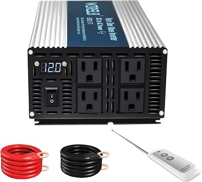WZRELB 2000W Pure Sine Wave Inverter 12V DC to 110V 120V AC Power Converter with LED Display, Remote Controller, Off-Grid Power Inverter 4000W Surge with 4 AC Outlets,for Home, RV, Truck, Camping