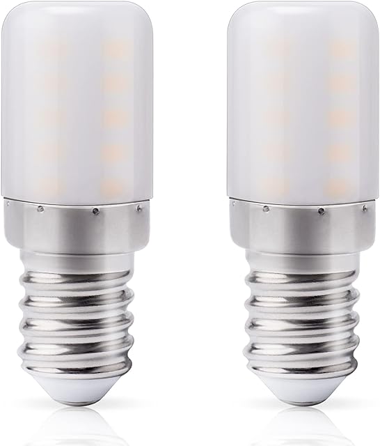 DiCUNO E14 LED SES LED Fridge Bulb, 3W Equivalent to 30W Halogen, Warm White 2700K, 300LM, Non-dimmable E14 Small Edison Screw Lamps for Home Lighting/Refrigerator/Cooker Hood/Night Light, Pack of 2