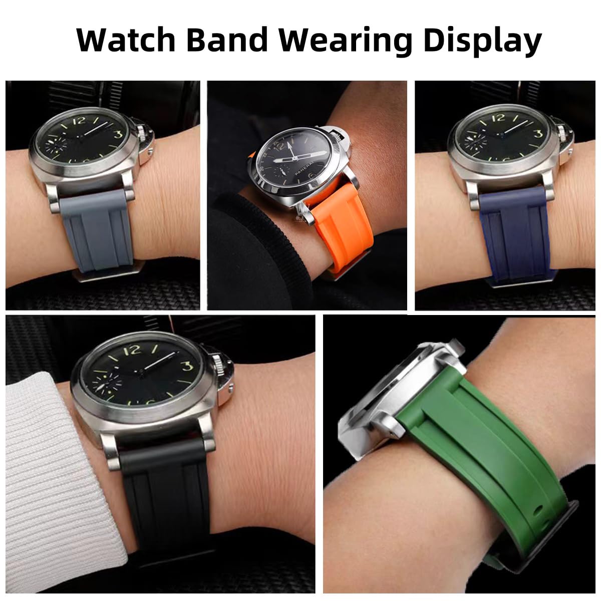 Gummi Uhrenarmband Panerai Armband 22mm 24mm 26mm Uhrenarmband Wasserfest Gummi Silikon Gebürstete Edelstahl Silber Schnalle kompatibel mit Panerai Armband Unisex