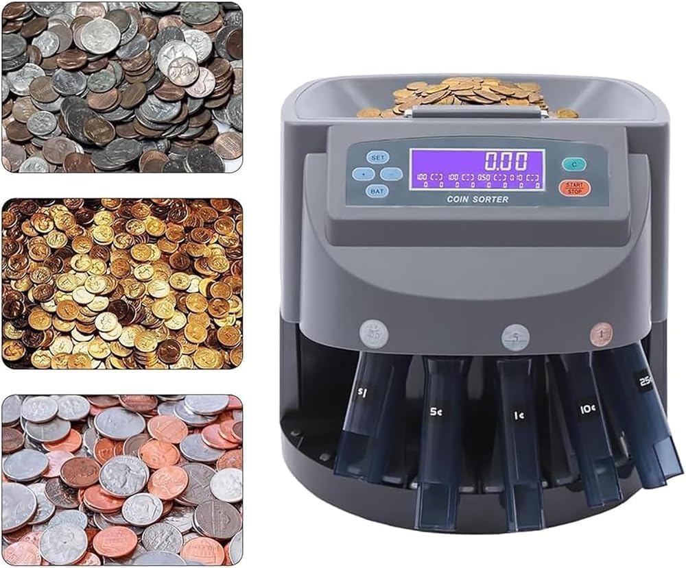 Contamonete elettronico, pannello di controllo commerciale intelligente da 216 monete/min, capacità di 500 monete, conteggio cumulativo e denominazione, for banche, negozi, aziende.