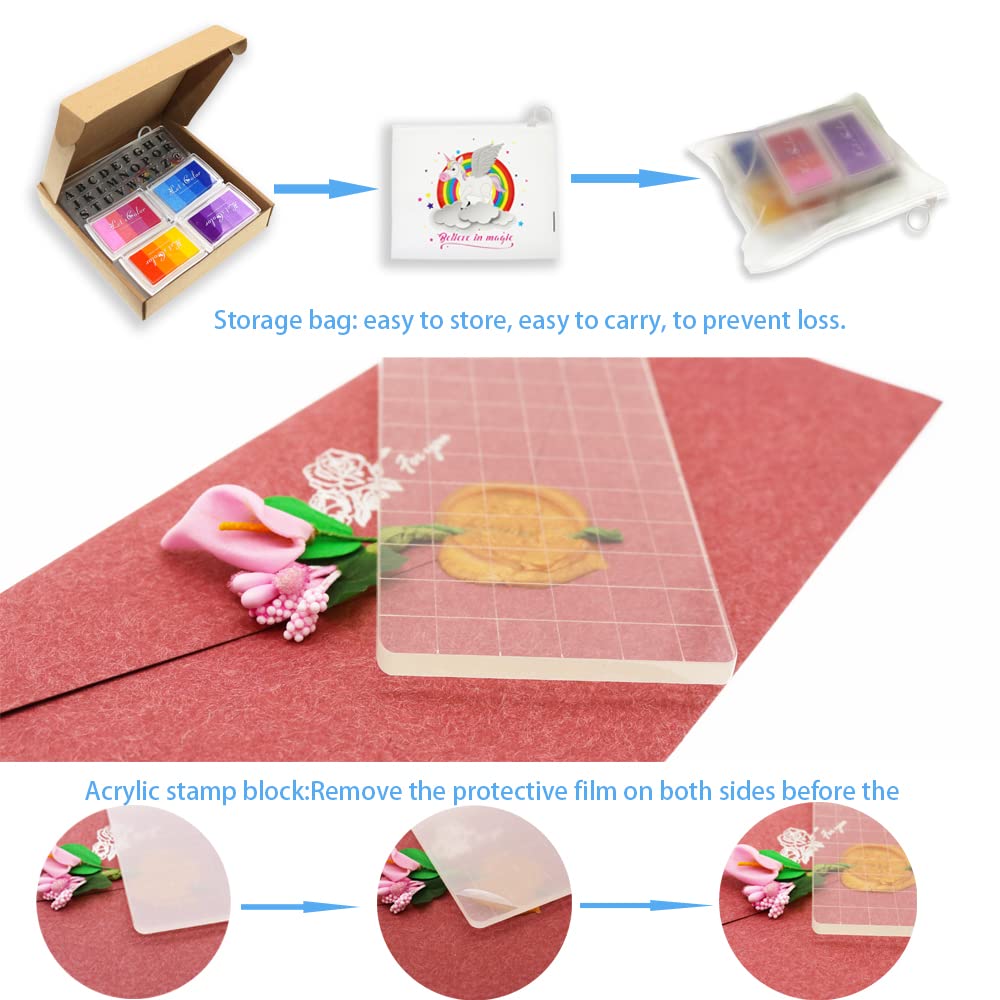 Set Timbri In Silicone Trasparente Per Scrapbooking - 6 Fogli, Blocco Acrilico, 6 Tamponi Colorati, Borsa - Foto 4