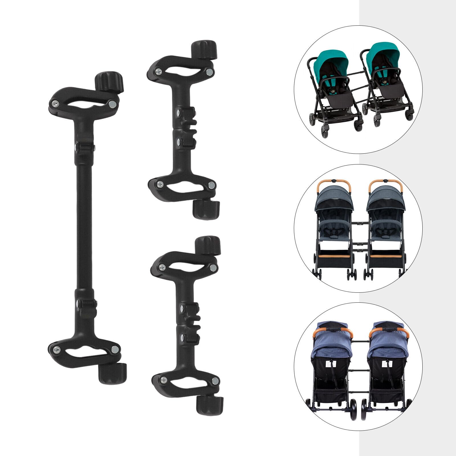 3tlg Kinderwagen-Verbindungsstücke,2* Steckverbinder für kurze Kinderwagen+1* langer Kinderwagenanschluss,Baby Stroller Connector Universal Joints Kinderwagen Zubehö,Schwarz