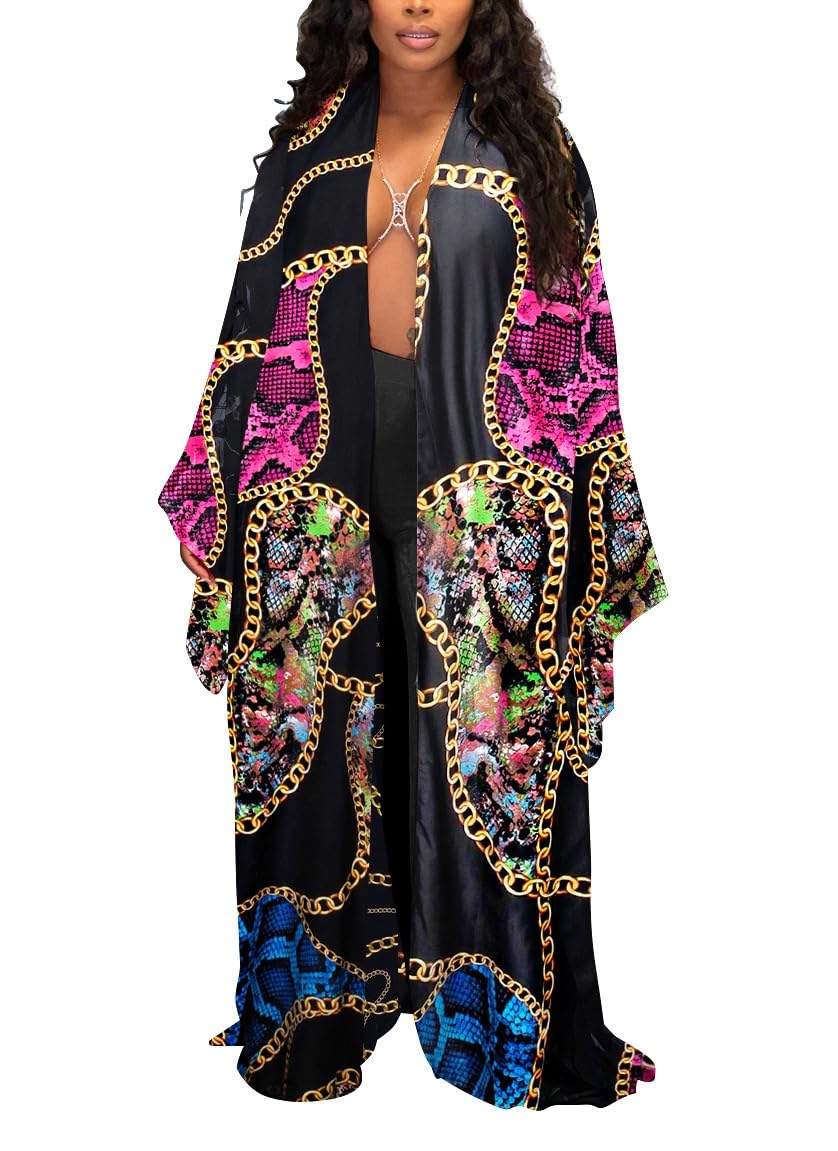 cu4eve Cárdigan de verano para mujer, ligero, de satén, con frente abierto, largo, para traje de baño, bata de seda, talla grande