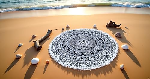 Tapiz redondo de playa con mandala, manta hippie de algodón indio, bohemio, grande, decoración del hogar, tapete de yoga, meditación, picnic, manta