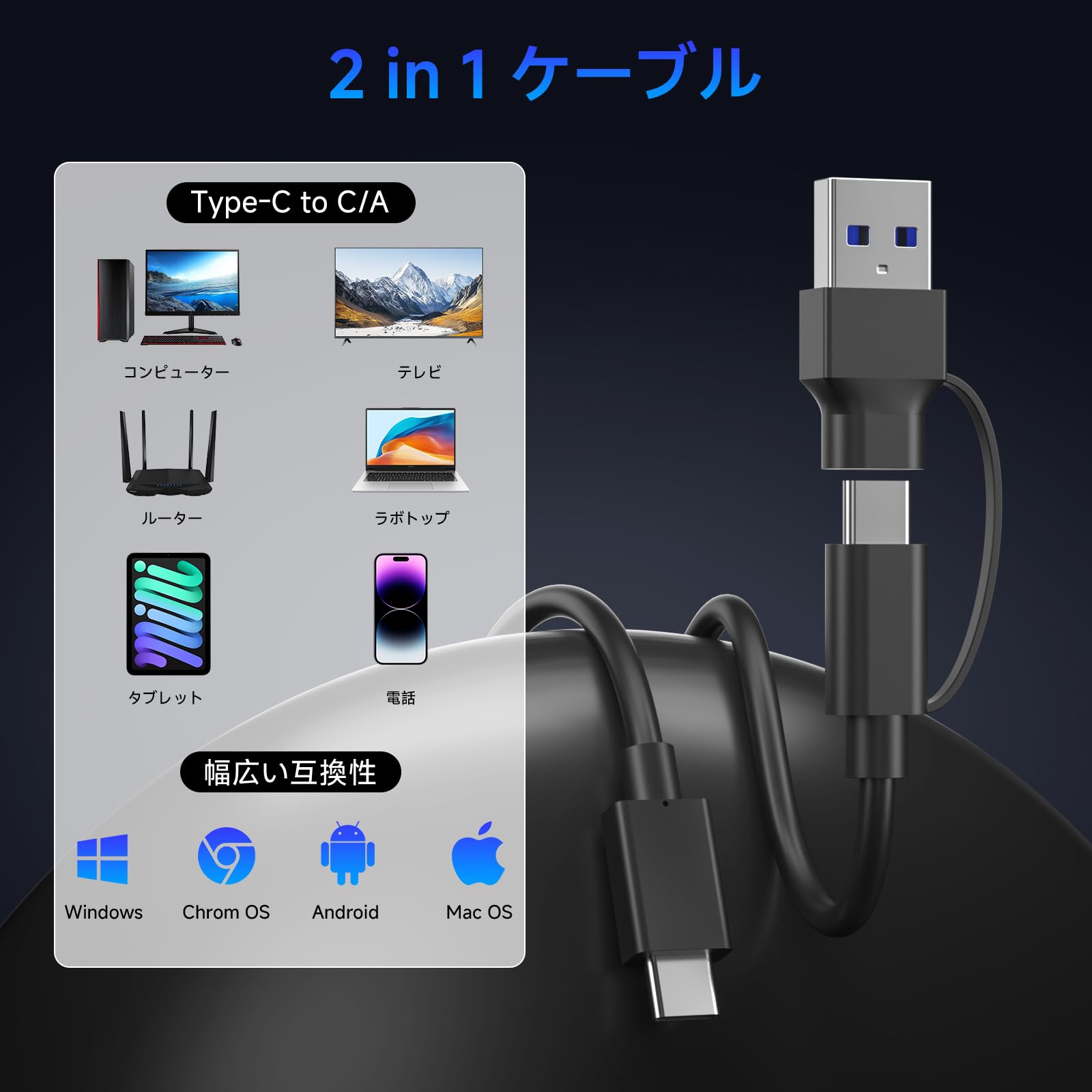 Amazon | DIDIVO 外付けSSD 2TB、最大460MB/s・USB-C/A 2 in 1ケーブル