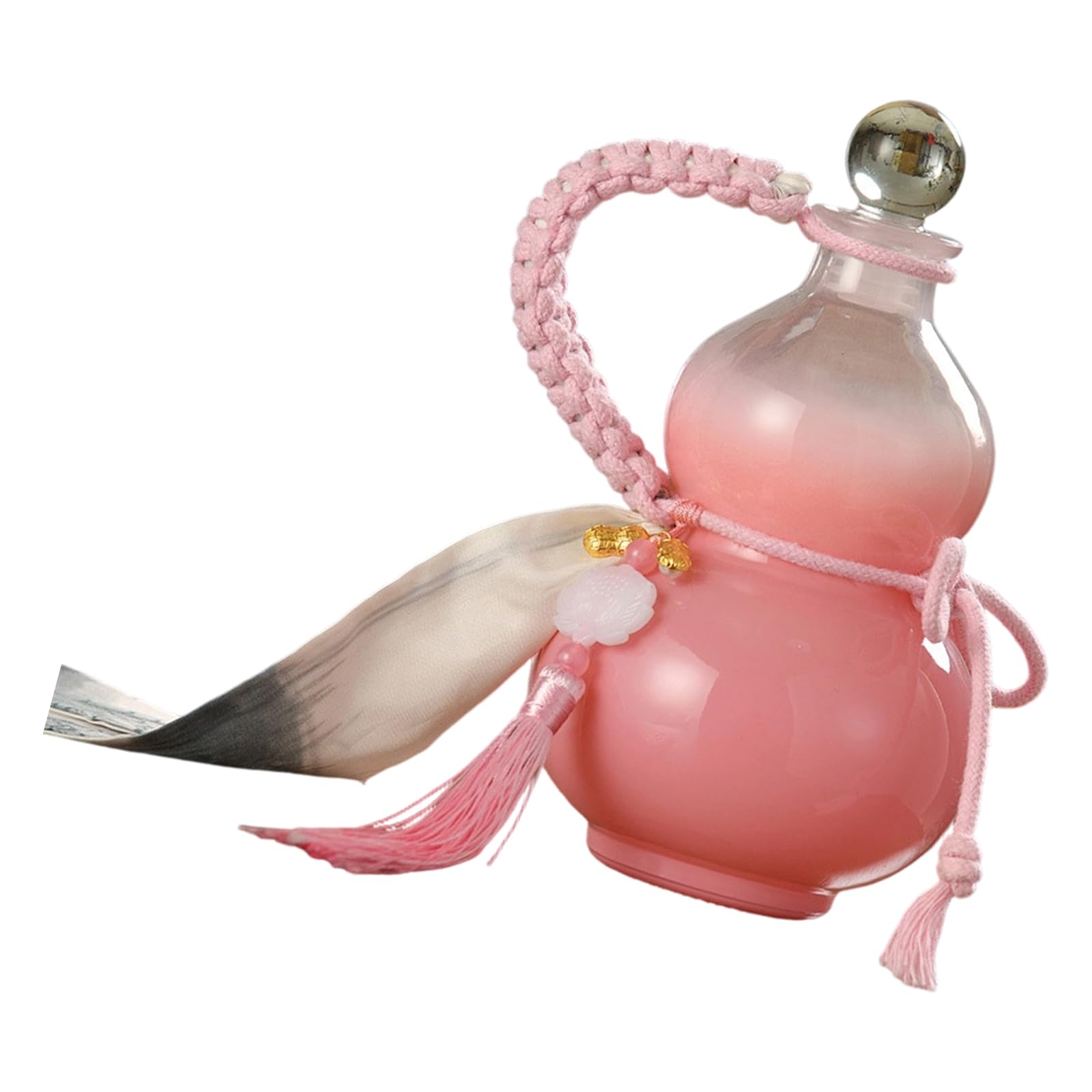 APGLSXY Chinese Retro Gradients Color Glass Gourd Shape Water Container 500Ml Drinking Bottle with Handle and Tassels Pendants Water Vessel