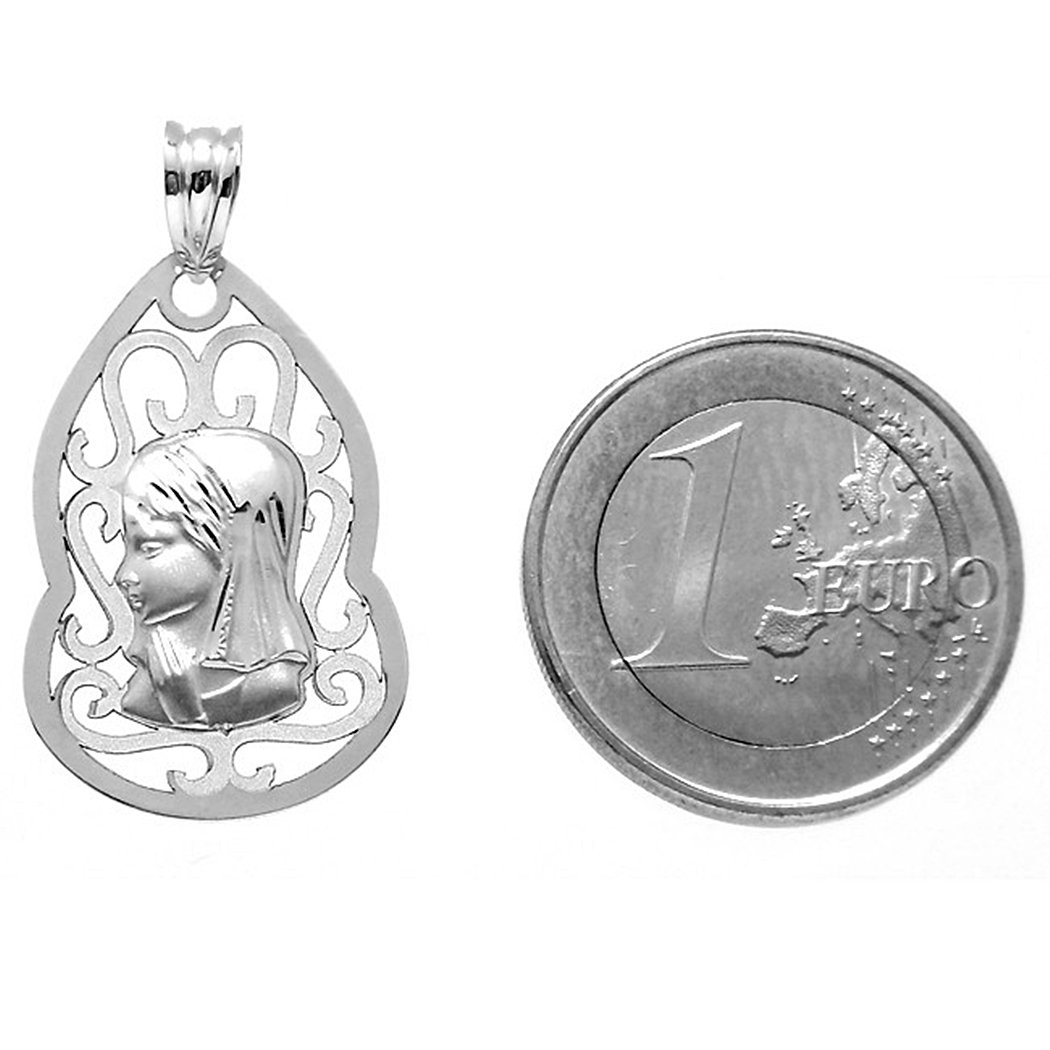 Medalla colgante oro 9k Virgen Niña 27mm. forma lágrima centro calado formas cerco liso