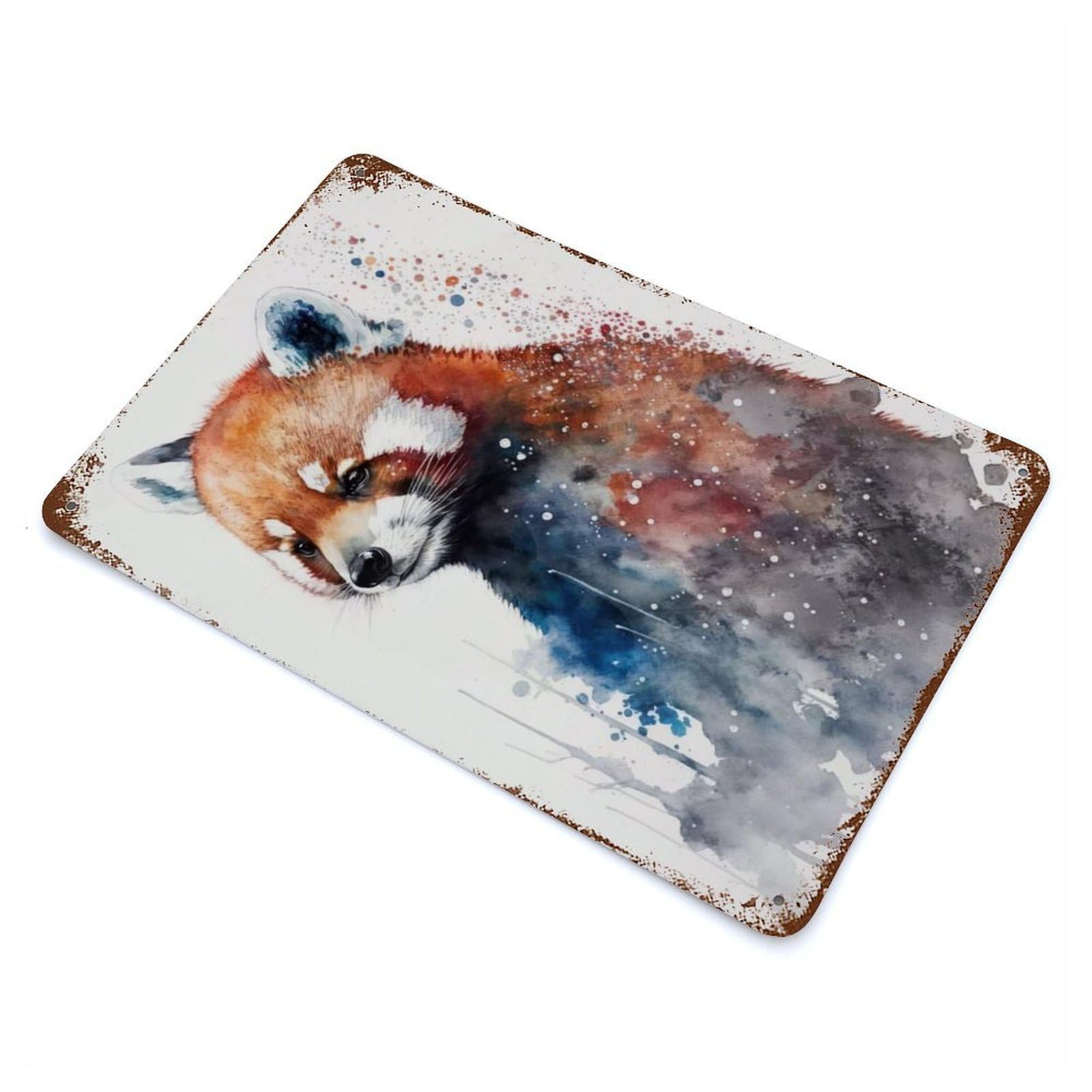 Red Panda Watercolor Rustic Tin Plaque 11.8"x7.9", Ideal for Cafe, Home Bar And Lounge Decor