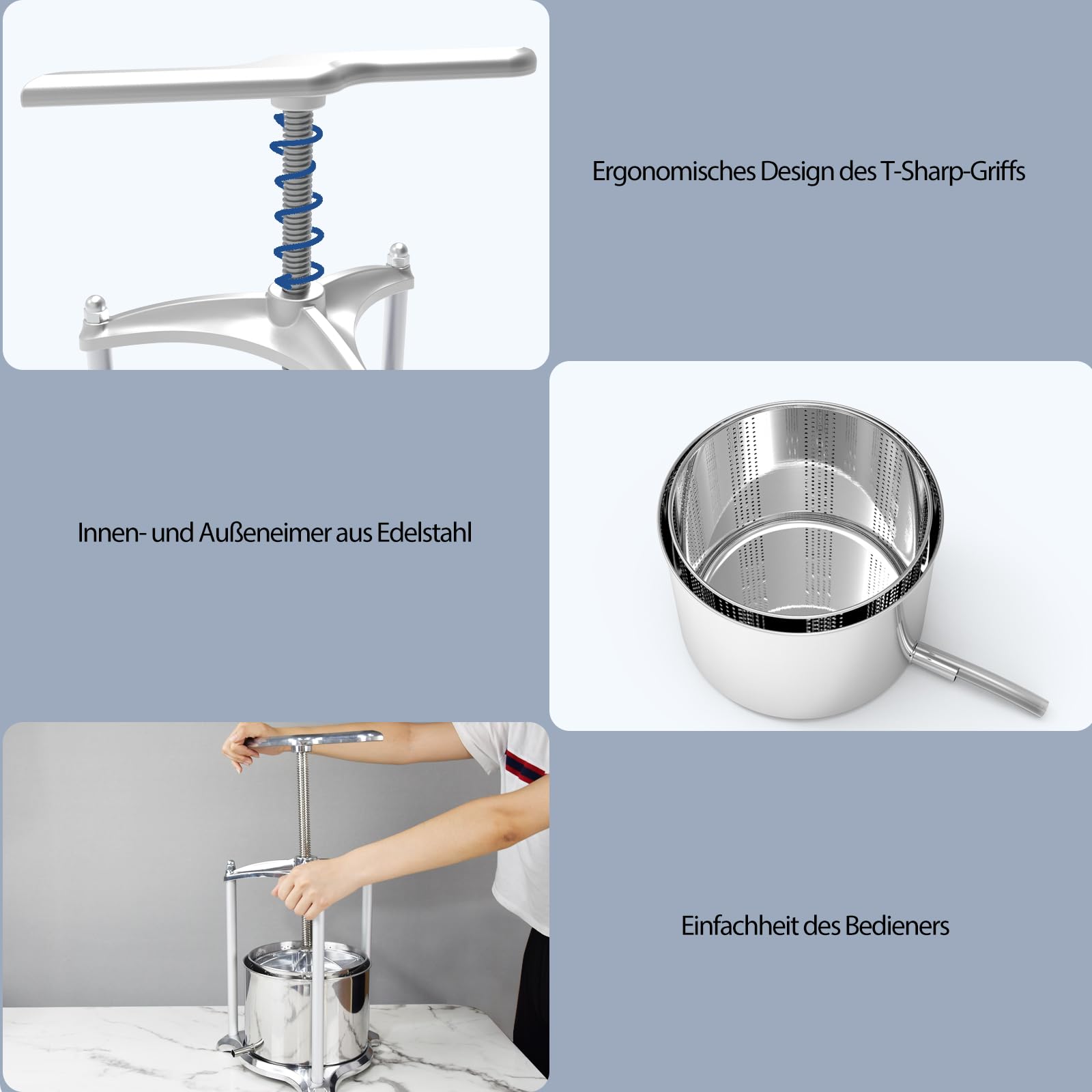 SQUEEZE master Fischer Presse-fruits jusqu'à 6 l en aluminium et acier inoxydable – Presse à vin pour la cuisine et un usage domestique ambitieux