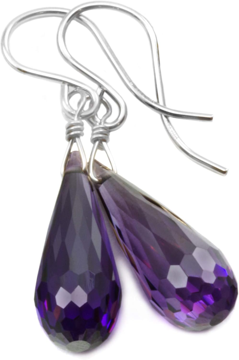 Cubic Zirconia Earrings Faceted Rounded Briolette Long Purple Simulated Amethysts Teardrops In Cz Dangles
