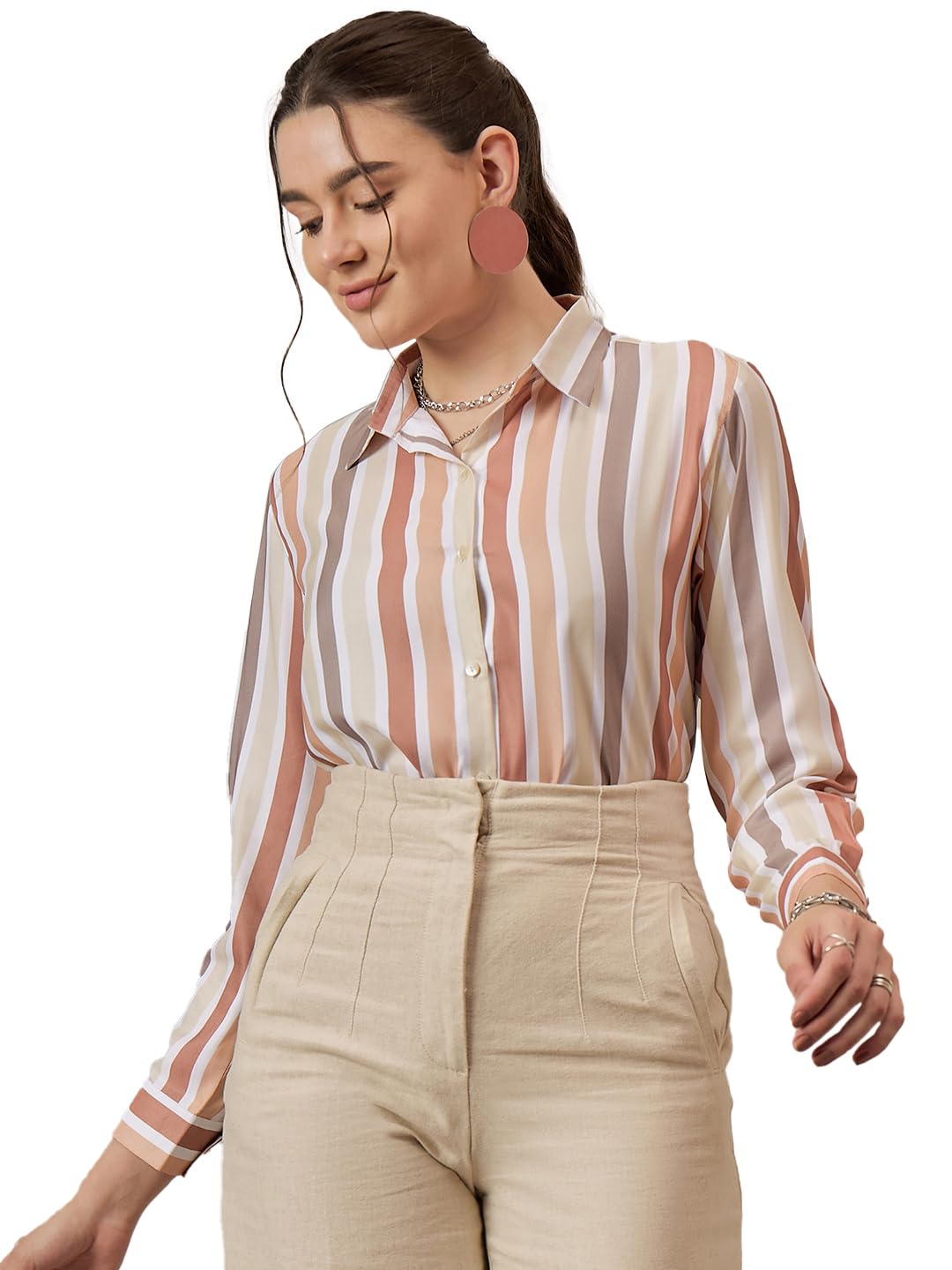 Women Candy Striped Casual Shirt with Classic Collar, Button-Down Front and Relaxed Everyday Fit for Effortless Smart-Casual Styling-image-13