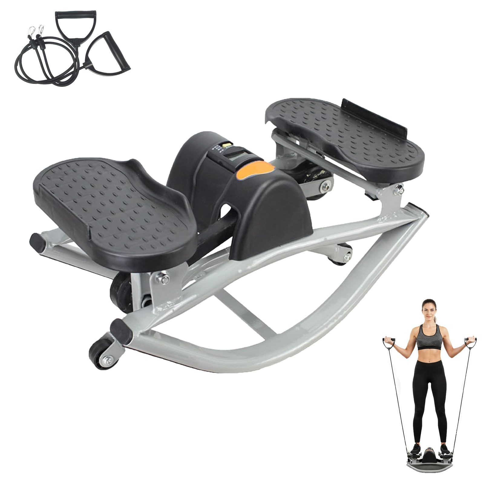 Fitness Stepper Home Workout Machine, Low-Impact Side to Side Compact Portable Trainer with LCD Monitor and Resistance Bands for Home Gym