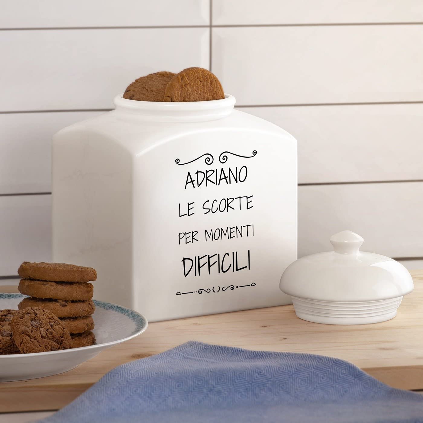Maverton Barattolo in ceramica - stampa personalizzata - Contenitore per biscotti 3 L - organizer cucina ceramica - barattolo per merendine - pensiero originale per uomo - le scorte