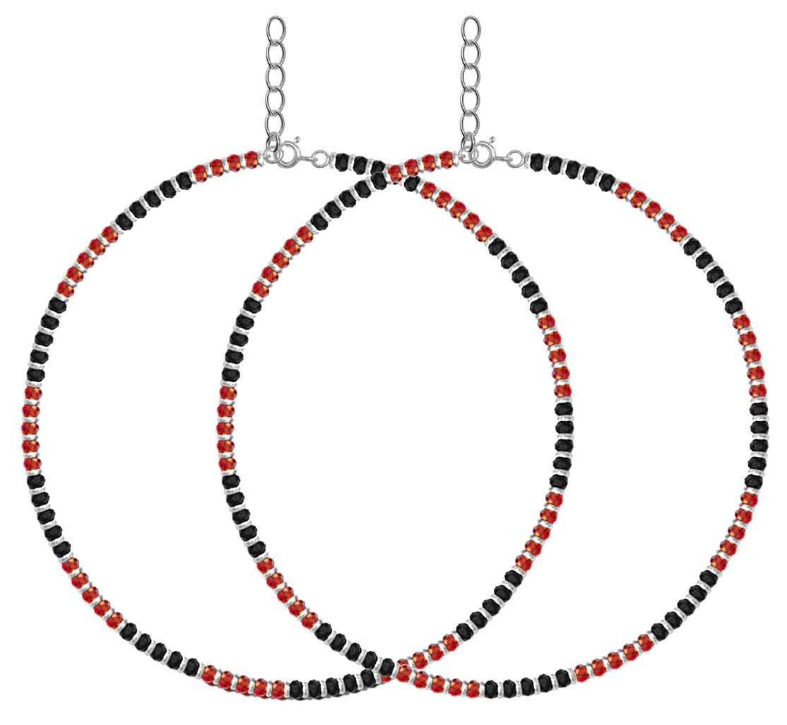 MJ 925 Trendy Nazariya Payal (Anklets) in Pure 92.5 Sterling Silver for Women & Girls (Red - Pair) (B01MTAZJGH) Amazon Price History, Amazon Price Tracker