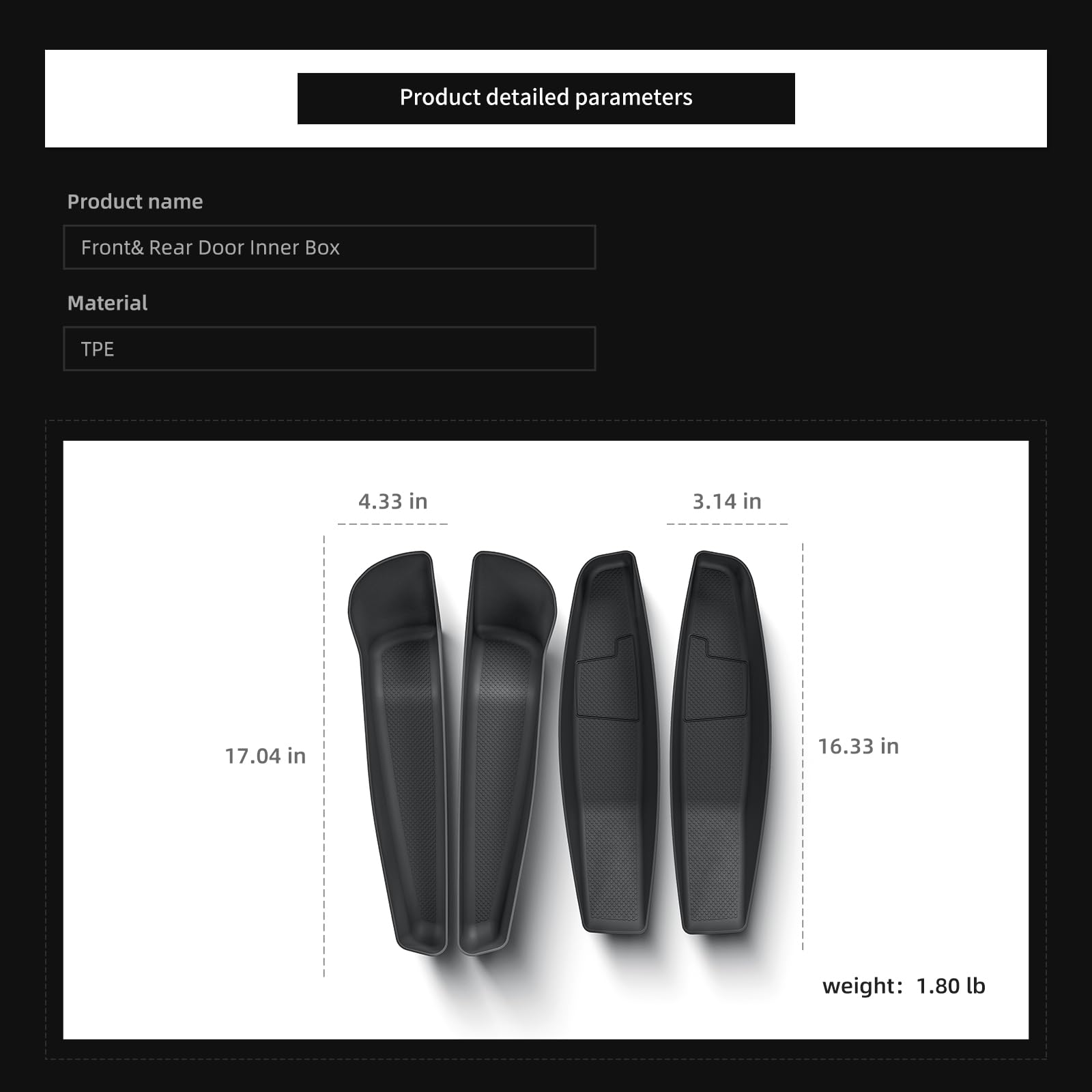 4-Piece Door Side Pocket Storage Box For Tesla New Model Y