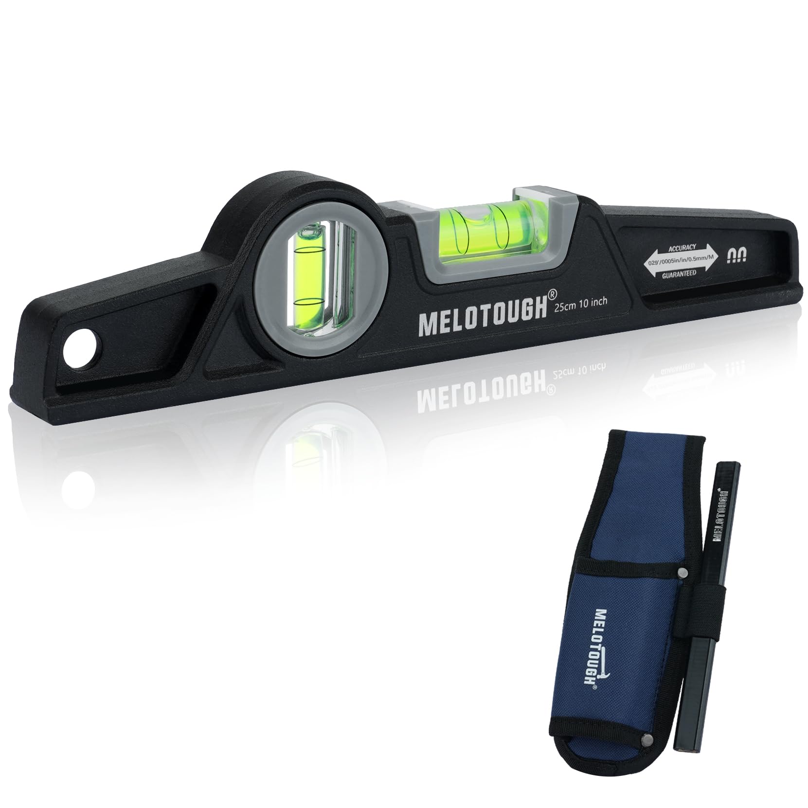 MELOTOUGH 10 Inch Die-Cast Aluminum Magnetic Torpedo Level,Small Spirit Level for Construction,Carpentry,Home Renovation with Pencil and Holster,Black-picture-17