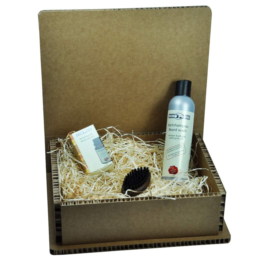 Geschenkbox Bartschampoo, Bartbürste, Bartpflegeöl