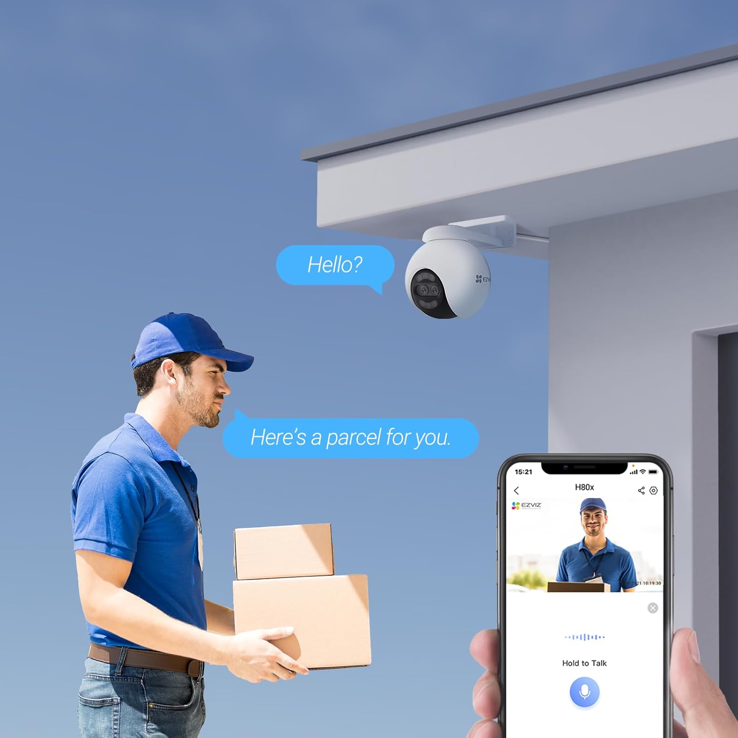 EZVIZ camera demonstrating patrol modes and app control