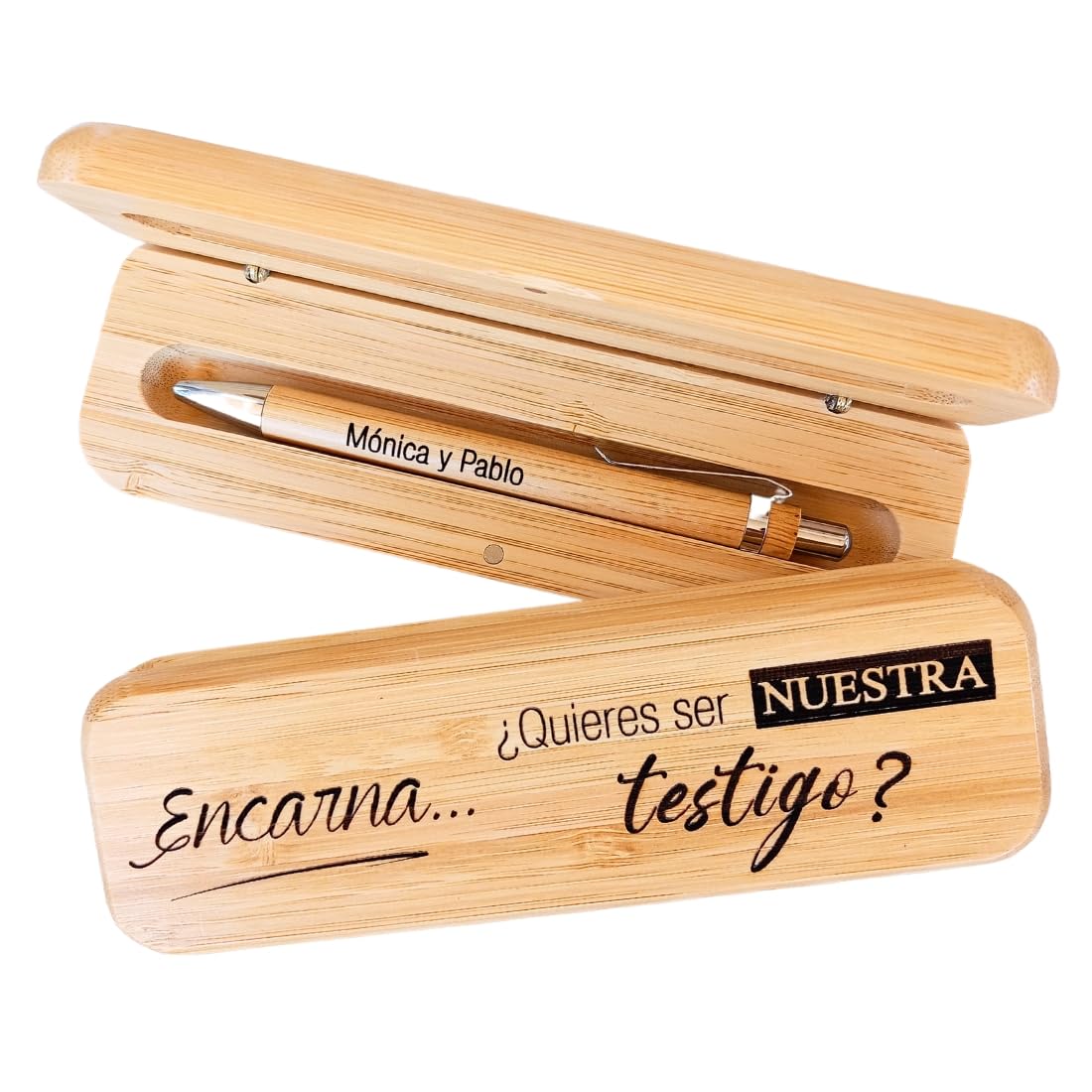 Bolígrafo Testigo Boda con Caja de Bambú Personalizada, Regalo Testigo de Boda, Regalo Para el Testigo de Boda, Quieres Ser Mi Testigo, Gracias por Ser Mi Testigo