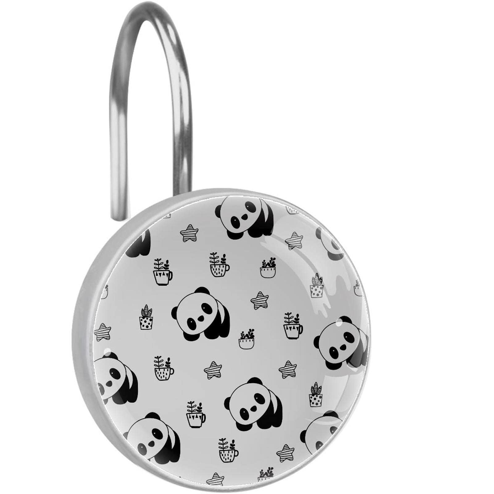 Crochets pour rideau de douche en acier inoxydable finition soignée motif panda et étoile