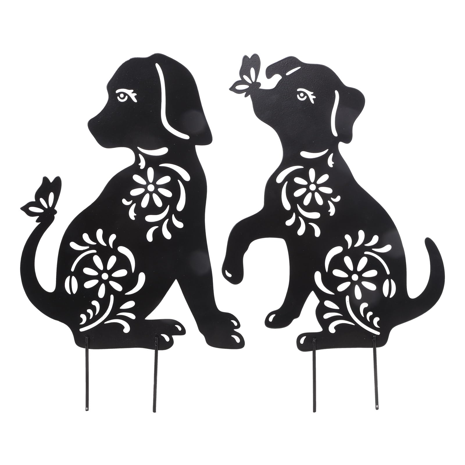 Silhouette de chien en métal pour décoration de jardin extérieure noire