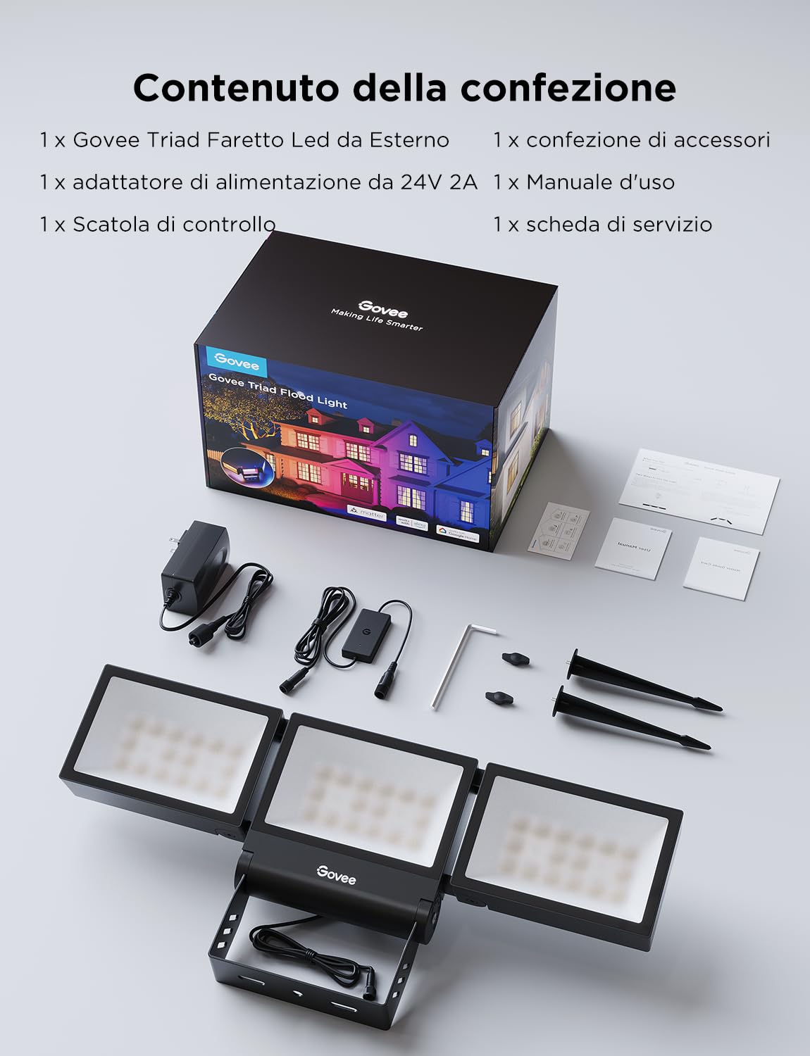 Govee Luci di Inondazione per Esterni, Proiettore RGBICWW 4500LM, Luce per Esterni Intelligente IP66 Lavora con Matter e Alexa, Lega di Alluminio, Giardino, Garage, Cortile