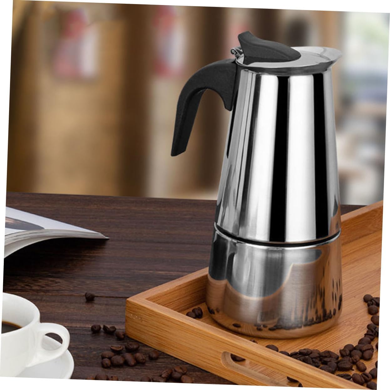 Mobestech 2pcs Stainless Steel Espresso Coffee Maker Cup Portable Pot for Home and to Use -scald Handle Suitable for Various Stovetops